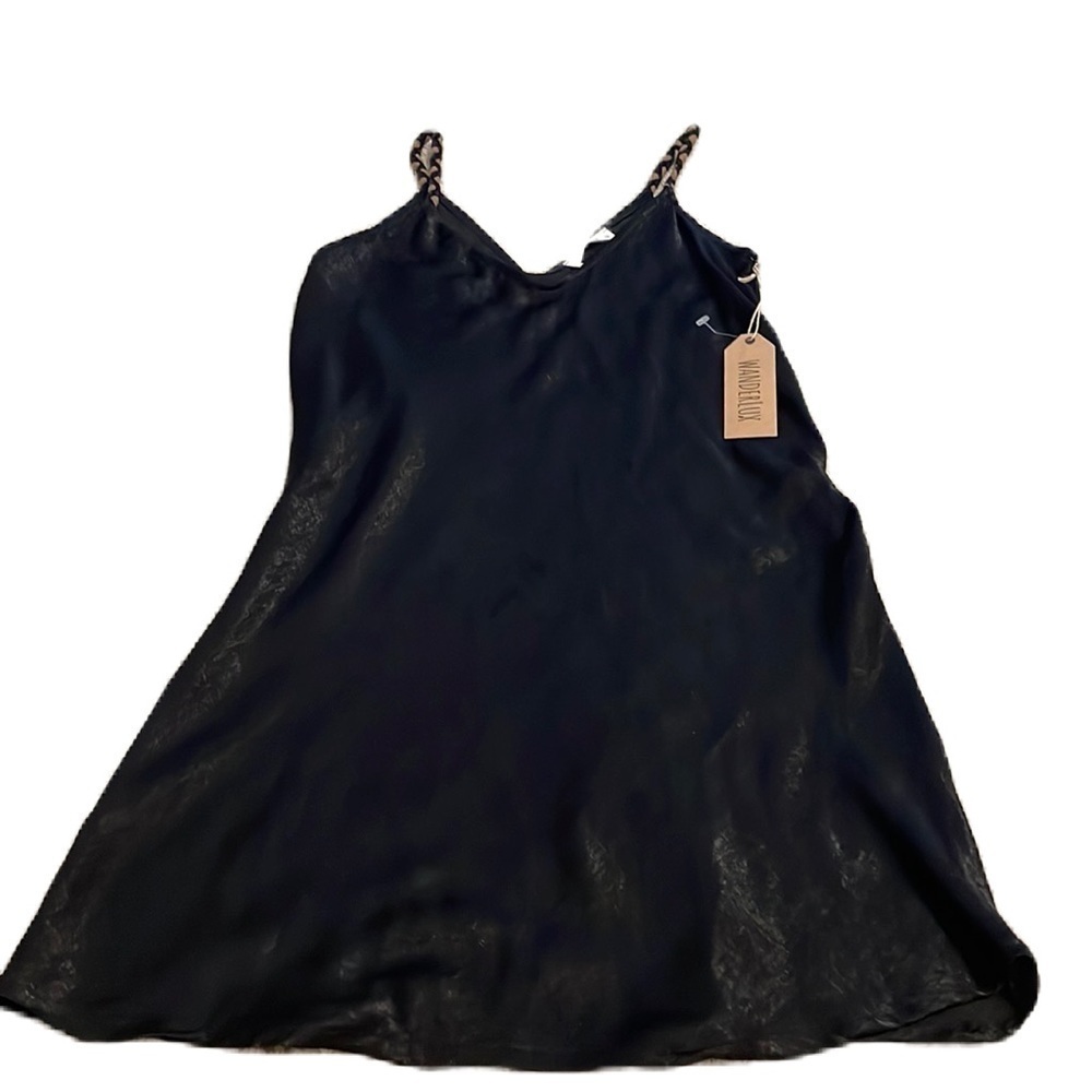 Wanderlux XS black crushed velvet like dress with braided straps NWT